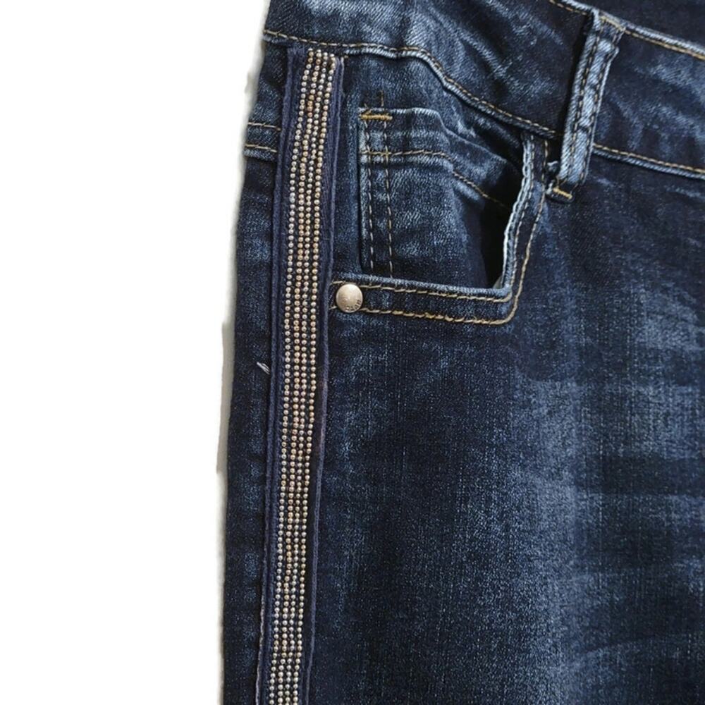 Elan High Rise Beaded Seam Dark Wash Stretch Skinny Blue Denim Jean Size L - Picture 4 of 11